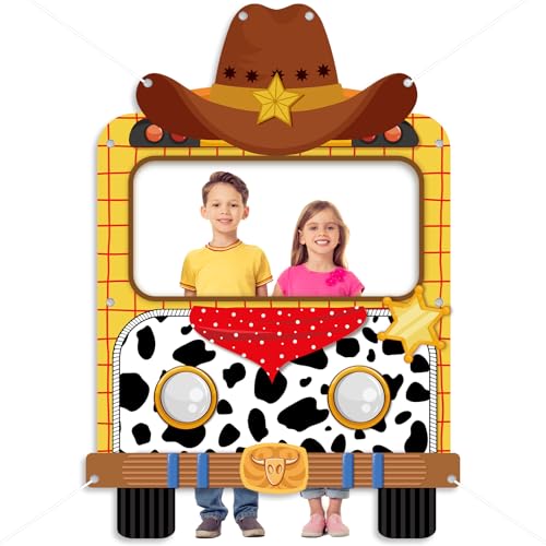 Cartoon Story Truck Shaped Photo Prop Backdrop for Toy Theme Party Decorations Cartoon Cowboy Truck Hanging Banner Cow Print Photo Booth Frame Background for Birthday Baby Shower Party Supplies