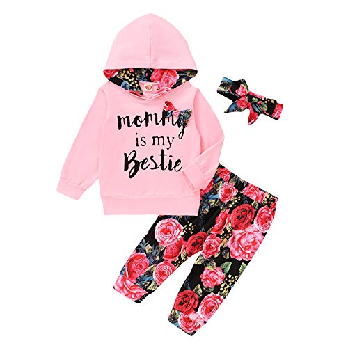 Newborn Baby Girl Clothes Long Sleeve Hoodie Top Flower Pullover Hooded Pink Sweatshirt Cute Baby Girl Outfit 3-6 Months