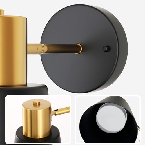 Image of DORESshop Battery Operated Wall Sconces Set of Two, Dimmable & Adjustable Black Gold Wall Lights, Rechargeable Wall Sconce with Remote, Not Hardwired LED Wall Lamps for Bedroom Living Room