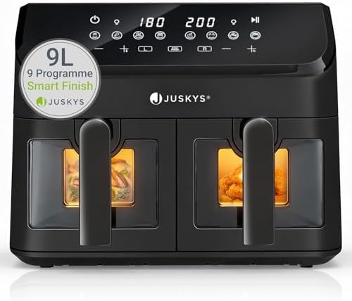 Juskys® Airfryer 9 L Doppelkammer - Heißluftfritteuse 2 Kammern, ...