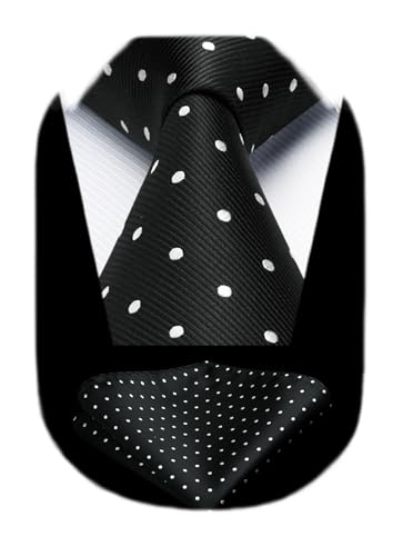 Image of HISDERN Polka Dot Ties for Men Classic Silk Ties and Pocket Square Formal Business Necktie Handkerchief Wedding Party