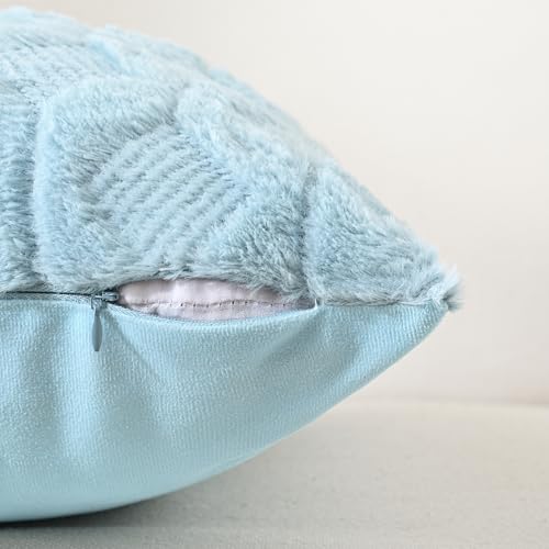 Volcanics Pack of 2 Faux Wool Throw Pillow Covers 20x20 Inches Decorative Farmhouse Velvet Couch Pillow Case Soft Plush Square Boho Cushion Pillowcase, Misty Blue