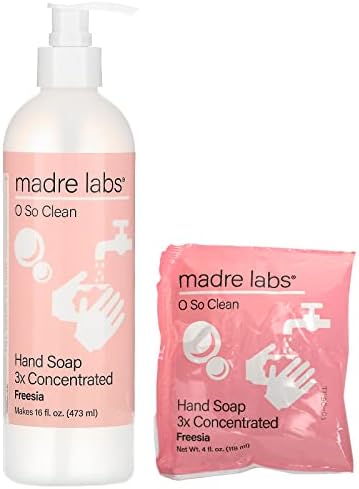 Madre Labs Hand Soap, 3x Concentrated makes 16 fl. oz., Eco-Friendly, Paraben-Free, Dye-Free, Cruelty-Free, Freesia Scented, 1 Pouch, 4 oz (118 ml)