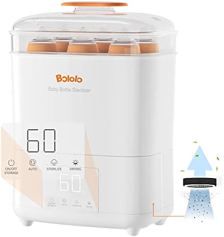 Bololo Baby Bottle Sterilizer and Dryer| Sanitizer for Baby Bottles，Breast Pump | 600W Stronger Power eletric bottle steamer box | LED Touch Screen | Auto Shut-Off