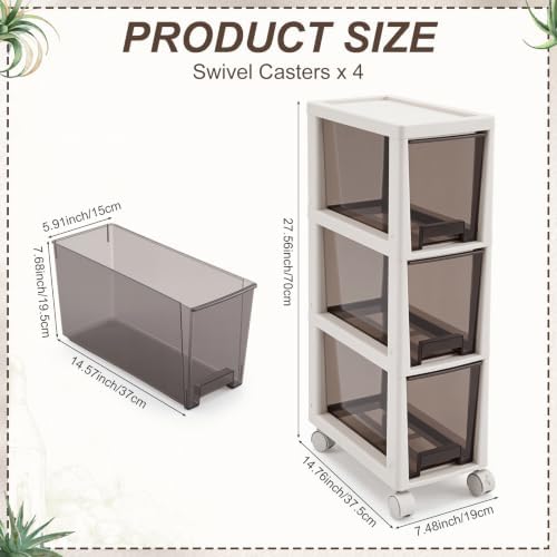 Narrow Plastic Storage 3 Drawer 7.5" Slim Bathroom Storage Cabinet & Wheel — 사진 2