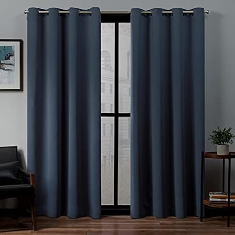 EXCLUSIVE HOME Sateen Twill Woven Room Darkening Blackout Grommet Top Curtain Panel Pair, 52"x84", Vintage Indigo Cover