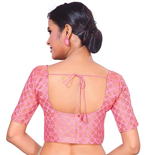 Image of Studio Shringaar Women's Readymade Brocade Short Sleeves Saree Blouse