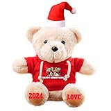 Personalized 2025 Photo Text Christmas Handmade Bear Plush Gift for Women Kids First Merry Christmas Customized Stuffed Animal Bear Home Decoration Red Hat
