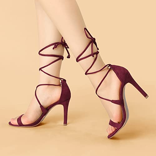 Allegra K Allegra K Women Open Toe Stiletto High Heel Lace-Up Burgundy Sandals - 7 M US