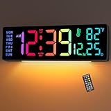 Soobest 14.2' Large Display Digital Wall Clock with Date Day of Week Temp Timer, Electric 8-in-1 Color Changing Big LED Clock for Elderly Seniors, Auto DST, Remote Control for Living Room Home Gym
