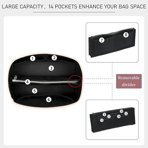 OAikor Purse Organizer Insert Compatible with LV Speedy 25 Bag Insert,Premium Felt Lightweight 25 Bag Organizer with Base Shaper, Tote Handbag Inner Divider Purse Accessories with Zipper Pocket,Black