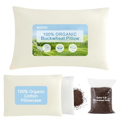 Organic Buckwheat Pillow with Dual-Layer Case and Adjustable Height