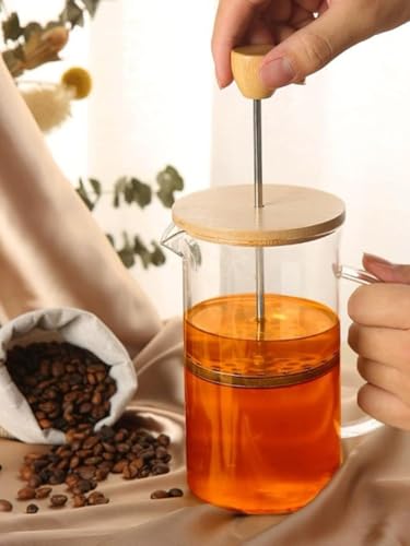 Image of SINVEXA 800ml French Press Coffee Maker - Premium Borosilicate Glass Coffee Maker with Wooden Lid & Cork Base, Stainless Steel Filter Mesh, Heat Resistant, Durable [Pack of 1]