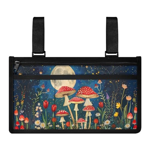 ZOUTAIRONG Moon Mushroom Wheelchair Side Bag Walker Bag Wheelchair Accessories for Adults Waterproof Armrest Organizer Storage Pouches with Reflective Stripes for Electric Wheelchair Walkers Seniors
