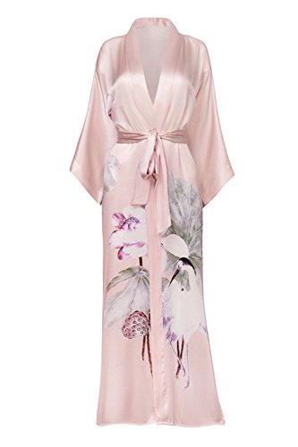 KIM+ONO 100% Mulberry Silk Long Kimono Robe for Women
