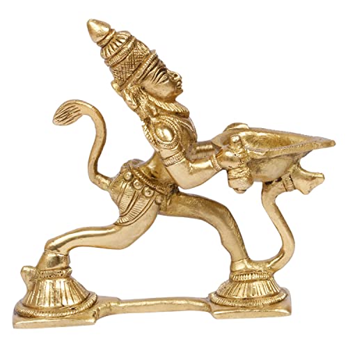 ARTVARKO Brass Hanuman Aarti Diya Oil Lamp with Handle Decorative Puja Home Temple Accessory, Camphor Burner lamp Aarti, Diwali Gifts Home Décor