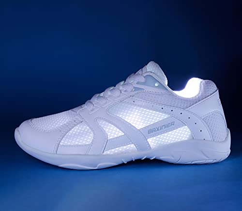 Image of BAXINIER Youth Girls White Cheerleading Dancing Shoes Athletic Training Tennis Walking Breathable Competition Cheer Sneakers