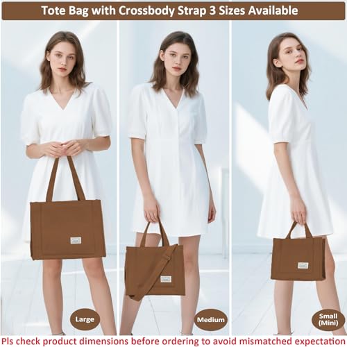 Image of UERRUAM Tote Bag for Women with Compartments,Corduroy Tote for Work Travel College Book Bag Women Purse Handbag Crossbody Bag