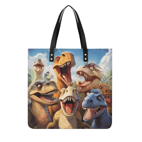 Dinosaurs Selfie Large Leather Handbags Women Fashion Handbag Multifunctional Travel Bag It Is A Great Gift for Mothers, Teachers, Friends, Bridesmaids