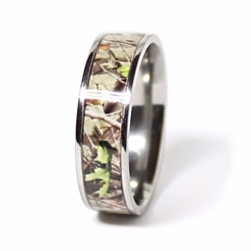Women`s Titanium Camo & Sterling Silver Engagement Wedding Ring Set #SP24RWC044