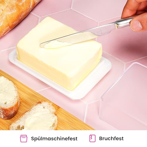 homeXpert Butterdose, Butterbox aus Kunststoff für 250g Butter - mit transparentem Deckel in Grau, Butterbehälter zum servieren, Spülmaschinenfest, passend für Kühlschranktüre