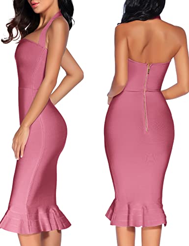 Image of houstil Women's V Neck Halter Fishtail Bandage Bodycon Dress Party
