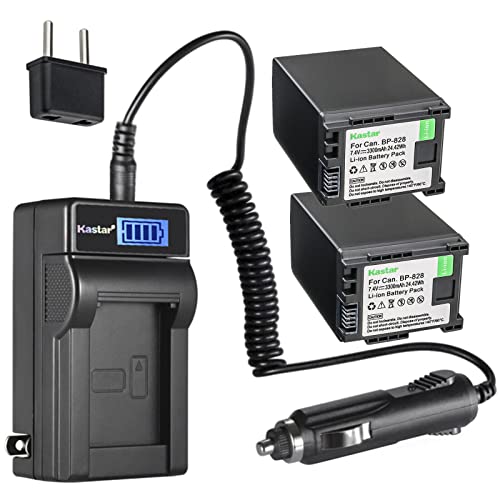 Kastar 2-Pack BP-828 Battery and LCD AC Charger Compatible with Canon XF400, XF405, XA10, XA11, XA15, XA20, XA25, XA30, XA35, XA40, XA45, XA50, XA55, VIXIA HF G21, VIXIA HF G30, VIXIA HF G40 Cameras