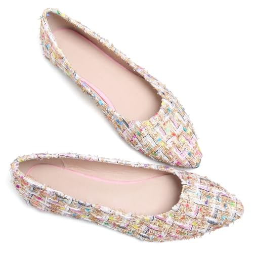 ZTWUTANG Stunner Women Retro Slip-On Ballet Shoes Soft Solid Classic Pointed Toe Flats Pink 43, 9.5