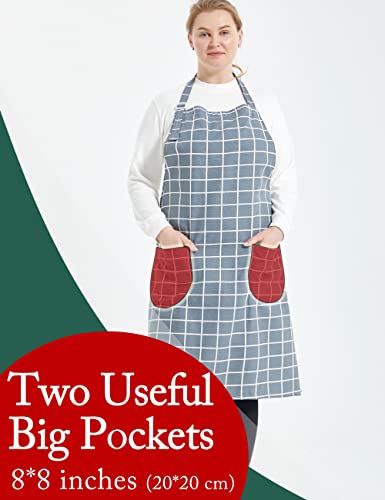Apronner Cotton Linen Baking Plus Size Aprons For Women With Pockets Kitchen Cooking Grey Grid #TOP2
