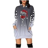 EMATOP Weihnachtskleid Damen Hoodie Langarm Sweatshirts Lässig Pullover Kleid Herbst Winter Mode Kapuzenpullover Elegant Minikleid Knielang Blusenkleid Weich Oberteil Jumper Festliche Geschenk