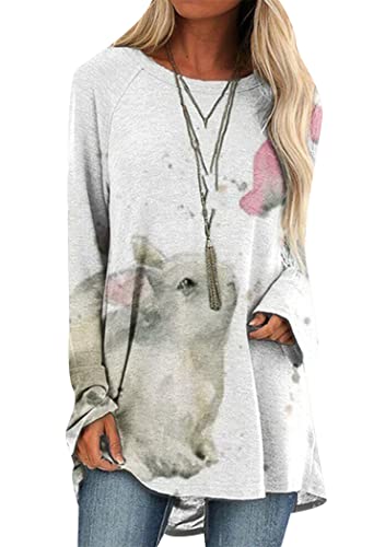 OMZIN Lady Easter Rabbit Round Neck Long Pullover Long Sleeve Loose Oversized Cute Bunny Shirt Tops Grey Rabbit PK XL