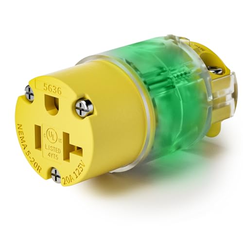 EPLESFTON 1 Pack 20 Amp Extension Cord Replacement Ends Lighted 120-125 Volt, NEMA 5-20R, 2Pole 3Wire, Straight Blade, Extension Cord Female End Replacement, Commercial Grade, UL Listed