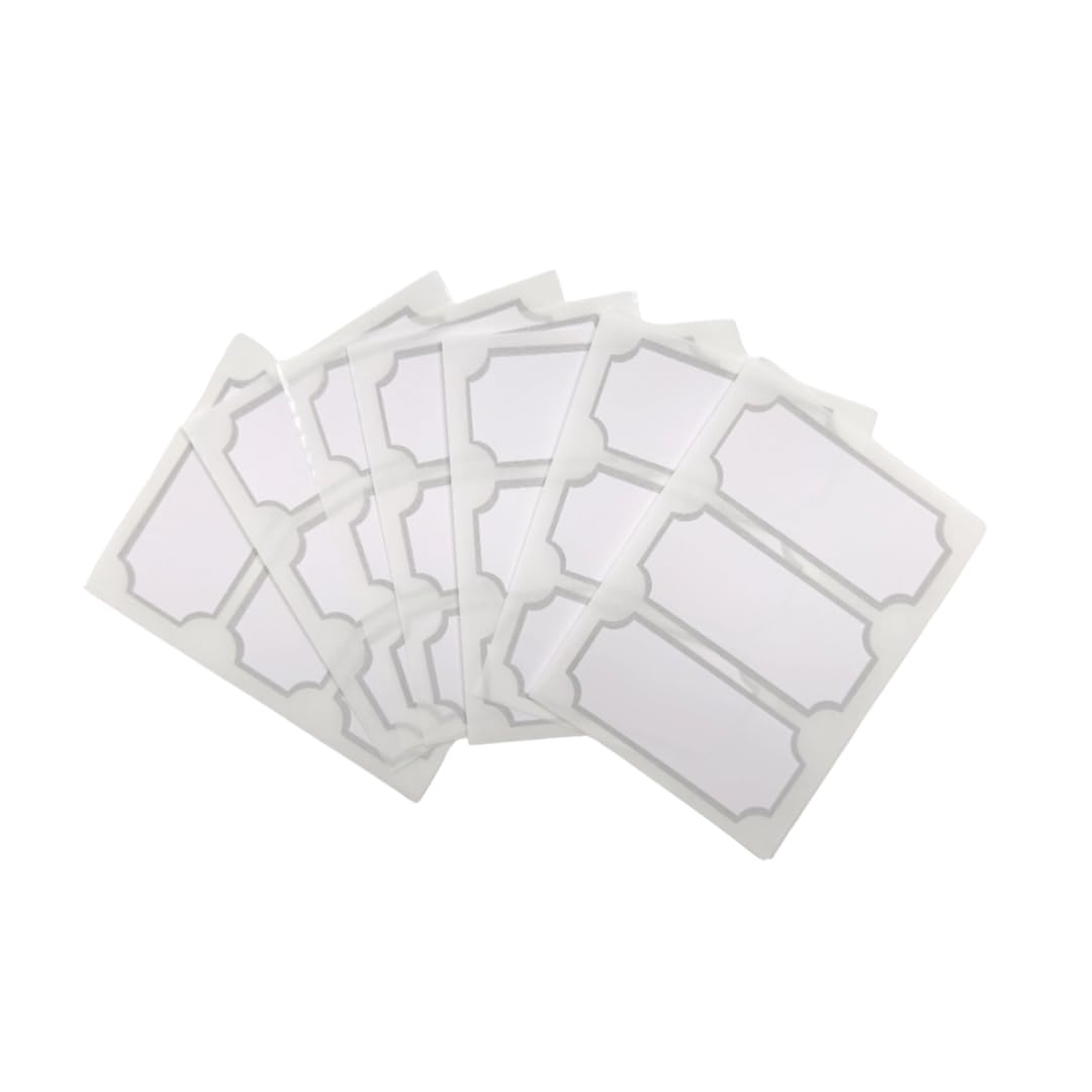 Pack of 21 Silver Border Printed 34x75mm Self-Adhesive Labels