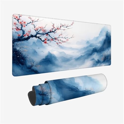 Tapis de Souris Peinture À L'Encre 700x300x3mm Grand Tapis Souris XXL, Chine Tapis de Souris Bureau Gamer, à Bords Cousus, Base en Caoutchouc Antidérapante, Sous Main pour Clavier et Souris, for Gamer