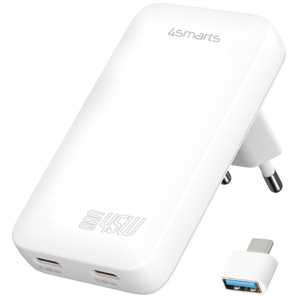 Cargador GaN 45W 4smarts FlatPlug Slim Dual 2C blanco tipo C doble 5