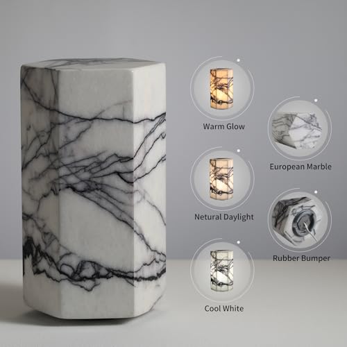 Artsolute Handcrafted Real Marble Table Lamp, Stone Lamp with Tri-Color Dimmable LED, Bedside Lamp, Small Table Lamp for Home Decor, Accent Table Lamp for Bedroom Living Room, Hexagon by Artsolute - Used condition - Image 8