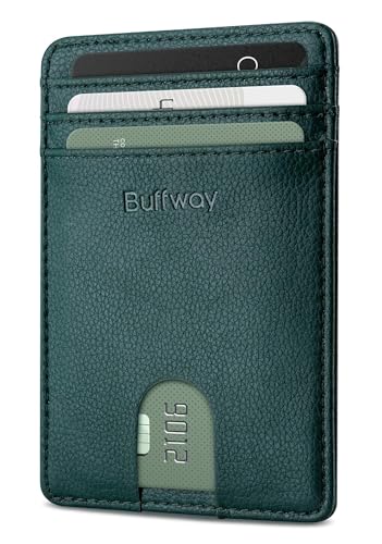 Image of Buffway Genuine Leather Card Holder Wallet for Men Leather Original, Men and Women Slim RFID Wallet (Green)