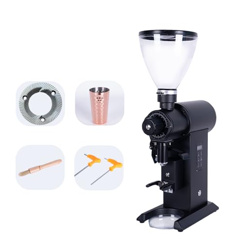 G398F Commercial Coffee Grinder, 98mm Titanium-Plated Flat Burrs, 800W All-Copper Motor, Aluminum Construction, Stepless Adjustment, Anti-Static Technology for Espresso (Black Stainless Steel)