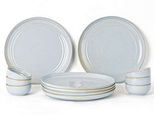 Image of Bodhi House Handcrafted Chip Resistant Porcelain Dinner Set, 12 Pieces Dish Set Serving for 6, Microwave and Dishwasher Safe, Bone-ash Free, Crockery Set for Dining and Gifting, Arctic Blue