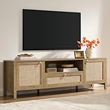 SICOTAS Rattan TV Stand for Living Room, 69' Boho TV Console Cabinet with Drawer & Adjustable Shelves, Large Entertainment Center with Storage for 55/65/75 Inch TVs