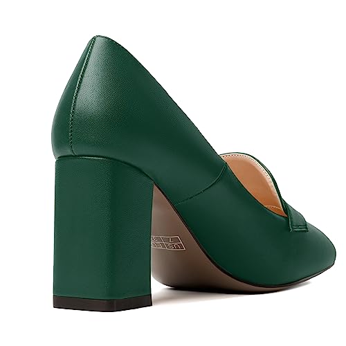 Image of MODENCOCO Womens Sexy Formal Matte Slip On Square Toe Work Block High Heel Loafers Shoes 3.5 Inch