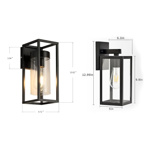 Luz de pared interior vintage rectangular con aplique de hierro y vidrio negro 6