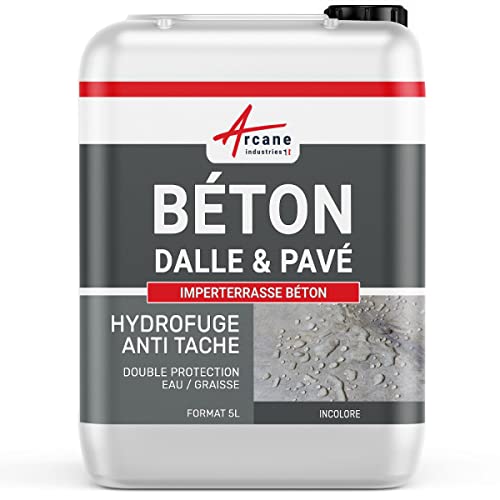 Imperméabilisant et anti taches béton, terrasse, pierre naturelles et reconstituées, dalle | Hydrofuge Oléofuge phase aqueuse - 5 L (jusqu'à 25 m²) - ARCANE INDUSTRIES