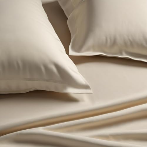 Image of Flat Bedsheet Single Bed (60x90 Inch) with 2-Pillow Covers Egyptian Cotton Fits 600 TC Super Soft & Breathable Wrinklefree Ivory Bed Sheet for Luxurious Bedrooms and Hotels