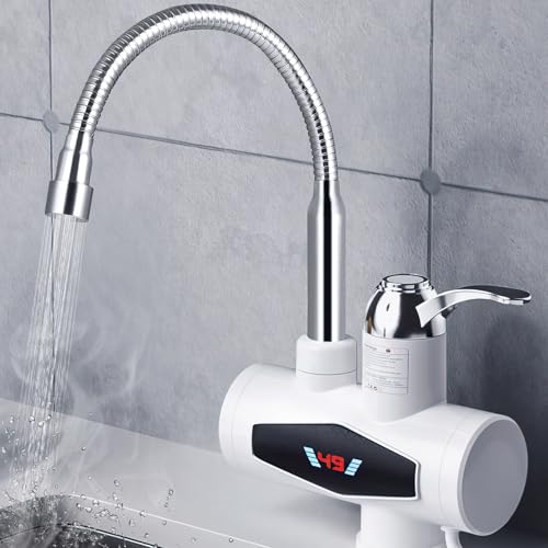 comeder Elektrischer Wasserhahn mit Durchlauferhitzer, 220V 3000W Warmwasserhahn Küchenarmatur, Smart Heater Armatur mit Sofortiger Warmwasserbereiter für Küche, Garten, Bad, Wohwagen, Camping