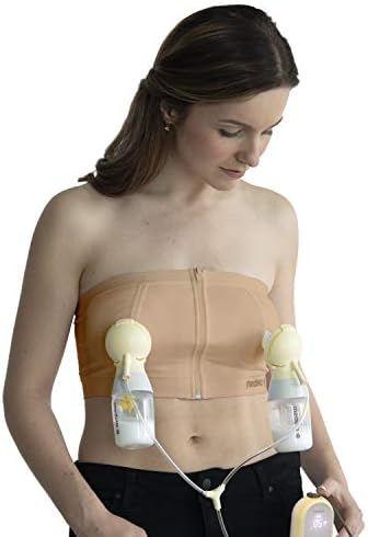 Medela Easy Expression Hands Free Pumping Bra, Nude, Large, Comfortable & Adaptable with No-Slip Support for Multitasking