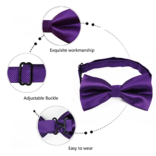 Alizeal Mens Solid Mini Squares Formal Banded Pre-Tied Bow Ties Set-Dark Purple #TOP3