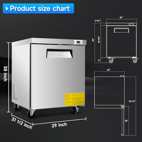 Image of DeepTide 29 inch W Commercial Undercounter Worktop Refrigerator, 8 Cu.ft Commercial Refrigerator with 1 Door, 33-40F, Stainless Steel, ETL&DOE, for Restaurants, Stores, kitchen