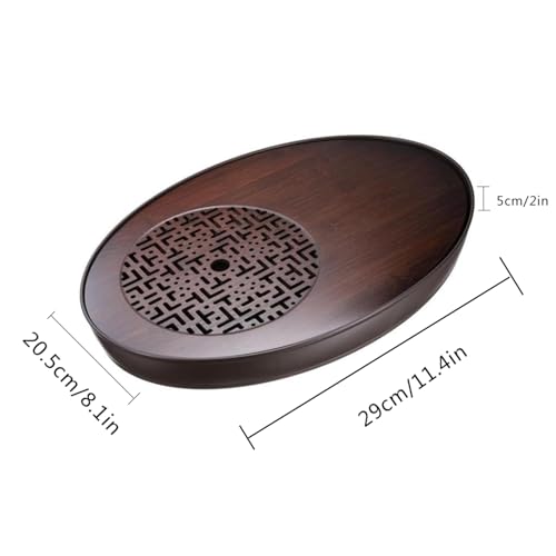 Oval Bamboo Gongfu Tea Tray with Water Storage, Chinese Kung Fu Tea Table, Vintage Tea Set for Brewing and Serving (11.4 * 8.1 * 2 in) - Image 3
