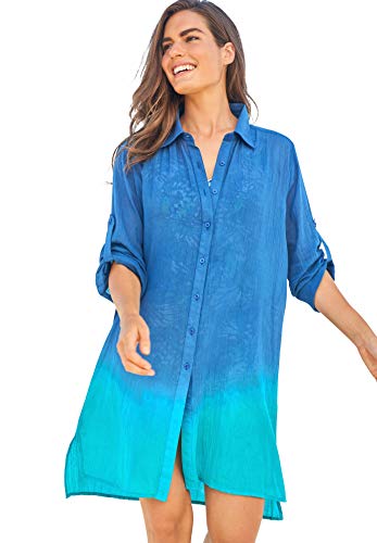 Swimsuits For All Swim 365 Women's Plus Size Button-Front Swim Cover Up - 18/20, Dip Dye